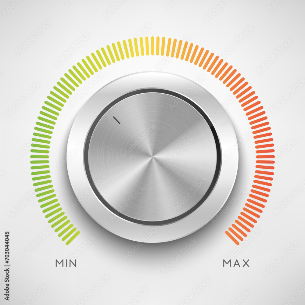 Realistic metal control panel tumbler. Music audio sound volume knob ...