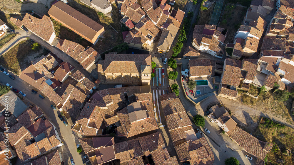 aerial drone view of the town of Las Parras de Castellote