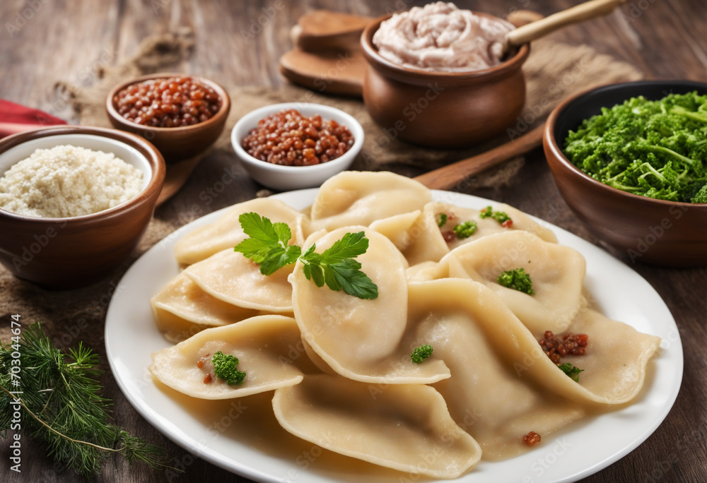 Traditional dumplings filled with a mixture of meat and buckwheat groats. Traditional dumplings filled with a mixture of meat and buckwheat groats.