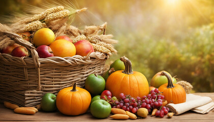 Church Harvest Festival Décor with Biblical Fruit and Grain Display