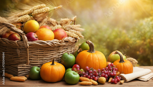 Church Harvest Festival Décor with Biblical Fruit and Grain Display