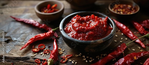Gochujang, a paste from Korea made from red peppers. photo