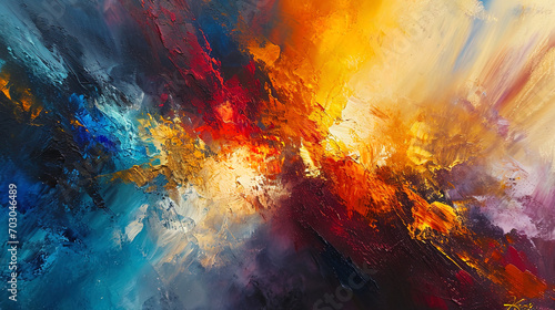 Photo of abstract painting, where light and color create the impression of a luminous inner world #703046489