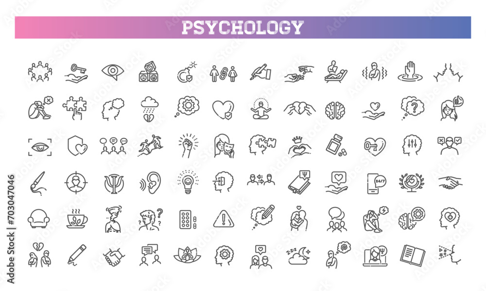 Psychology and mental line icons collection
