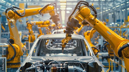manufacturing cars automation, robots on the assembly lines