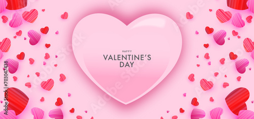 Happy Valentines Day card. Modern design with typography, textured hearts and pink background. Valentine's day concept for celebration, greeting, ads, branding, banner, cover template, poster, sales.