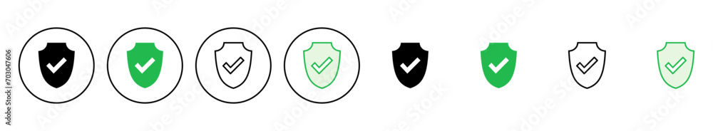 Shield check mark icon set. Protection approve sign. Safe icon vector Shield check mark icon set. Protection approve sign. Safe icon vector