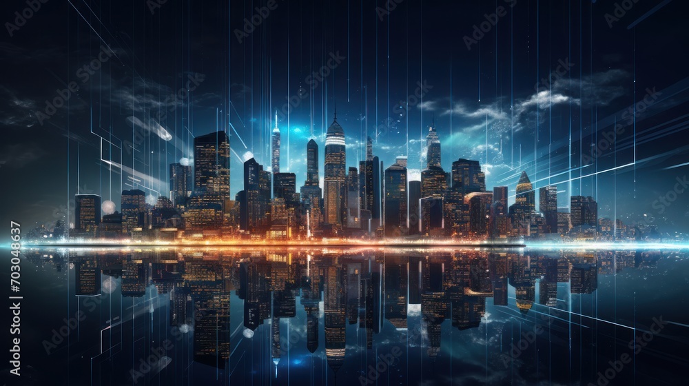 Modern City Showed in Particles Hologram Cyberpunk Style Modern City Showed in Particles Hologram Cyberpunk Style