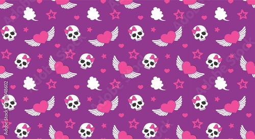 skulls hearts and wings pattern
