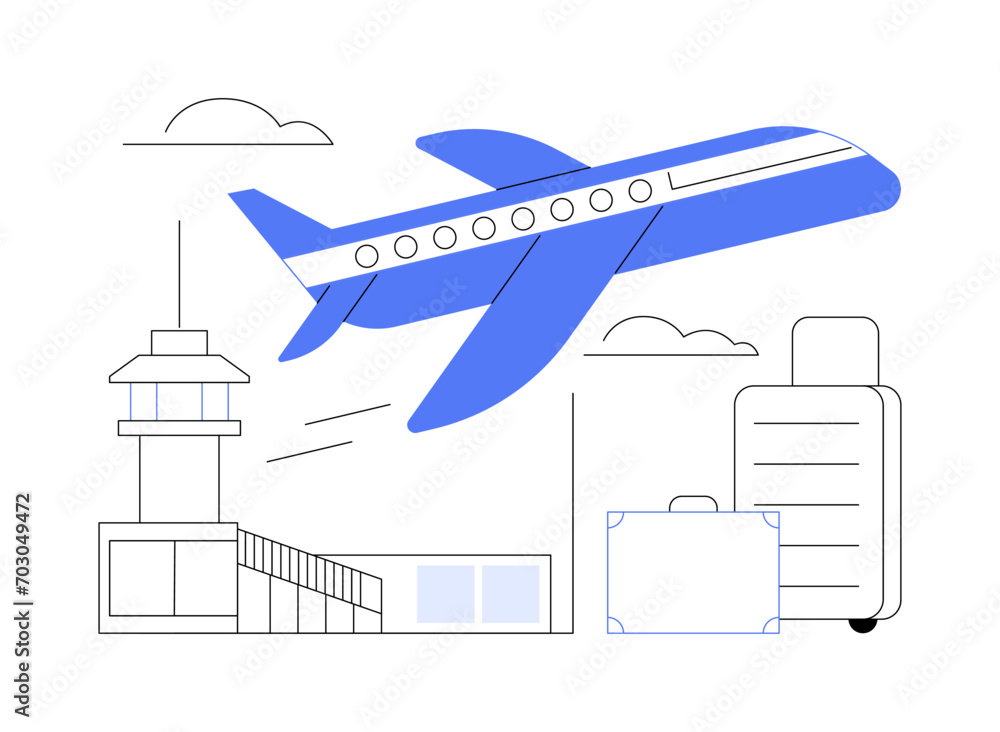 Airplane take-off abstract concept vector illustration.