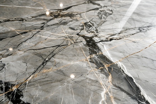 Metallic silver marble with a sleek, futuristic appearance.