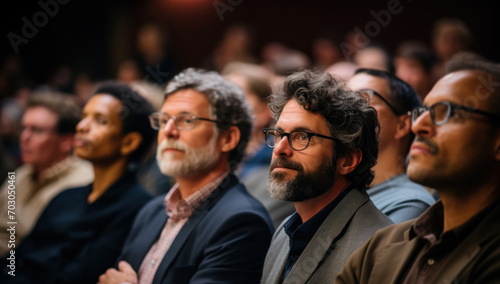 A photograph capturing the diversity of voices at a town hall meeting, where citizens discuss policies aimed at promoting equality and justice. Generative Ai.