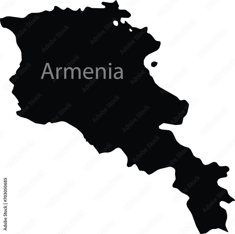 Black map of Armenia with the inscription of the name of the country inside map