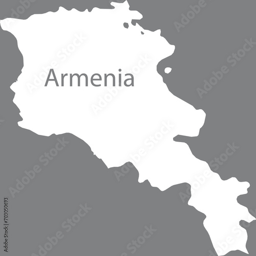White map of Armenia with the inscription of the name of the country inside map on gray background
