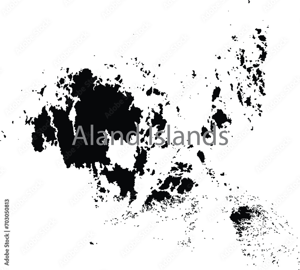 Black map of Aland Islands with the inscription of the name of the country inside map