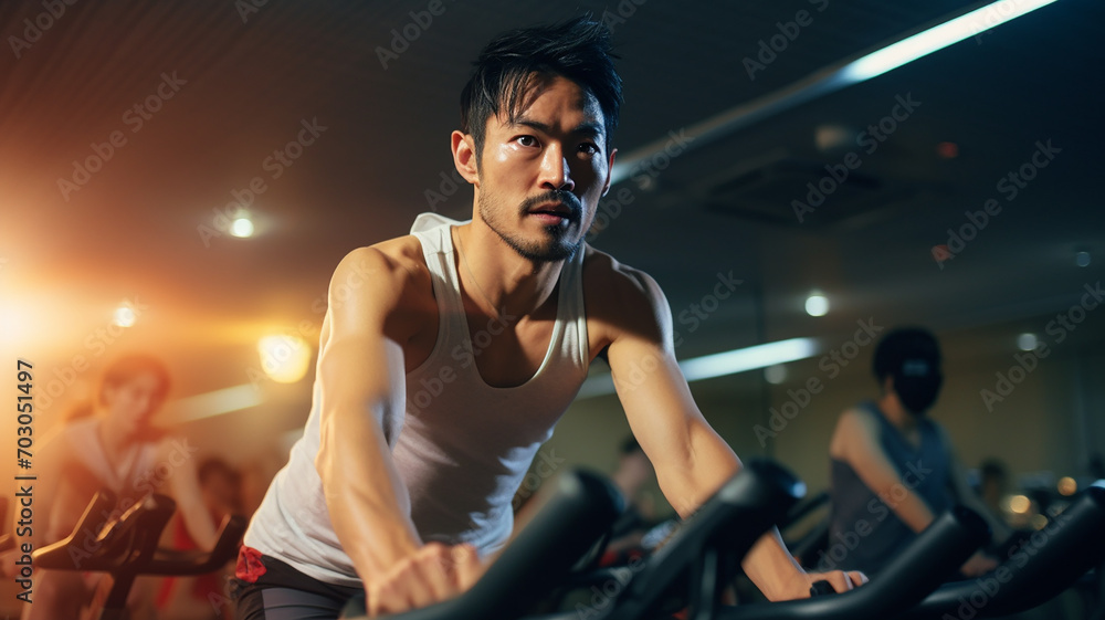 スポーツジムのランニングマシン・エアロバイクで運動する男性
スポーツジムのランニングマシン・エアロバイクで運動する男性