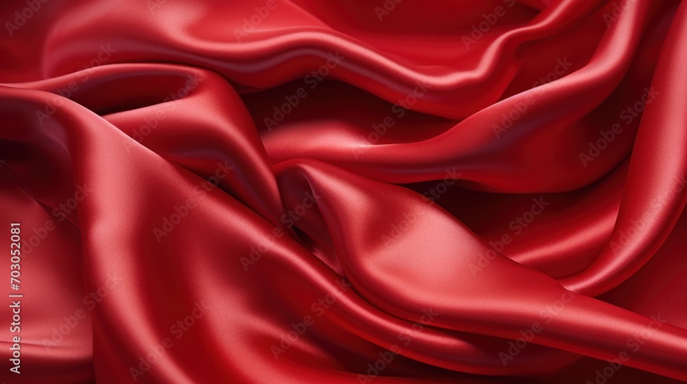 Fototapeta premium Luxurious red silk fabric texture background with waves. Elegance and smooth textile.