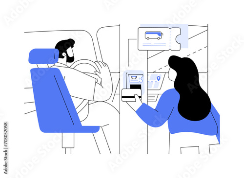 Buying ticket in a bus abstract concept vector illustration.