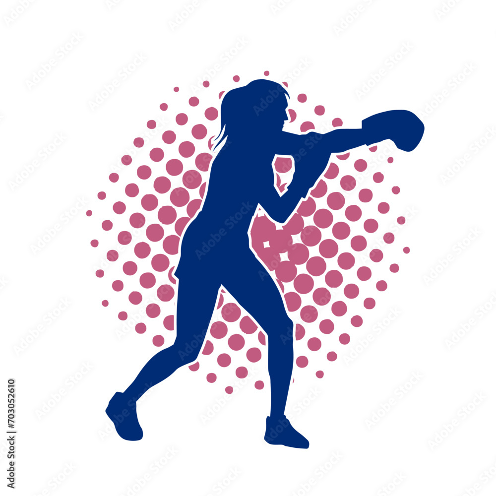 Silhouette of woman boxing athlete in action pose. Silhouette of a female wearing boxing gloves for boxing sport.