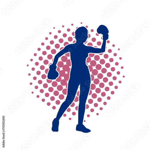 Silhouette of woman boxing athlete in action pose. Silhouette of a female wearing boxing gloves for boxing sport.