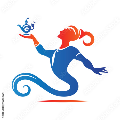 Genie Logo Design Vector Template Blue and Orange