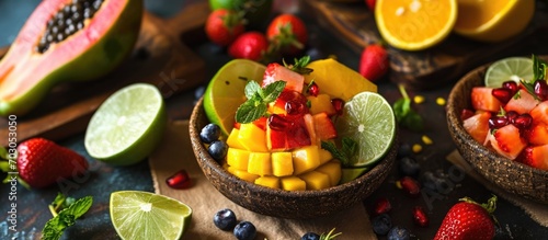 Spicy Mexican fruit cup with organic ingredients.