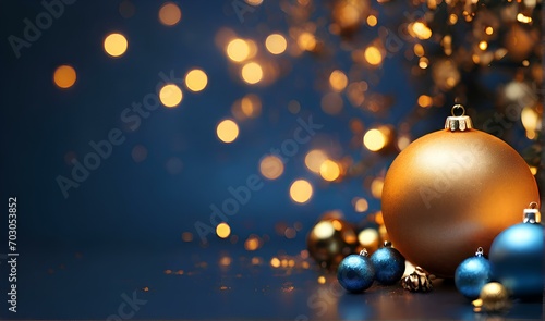 lights and blue background of christmas bauble bokeh effect