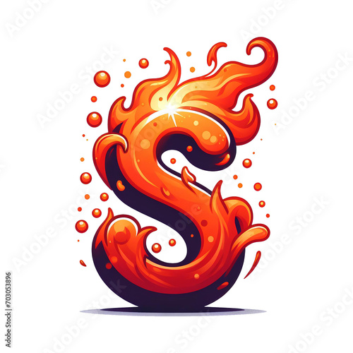 S - Alphabet Letters from Fire, in cartoon style, transparent background