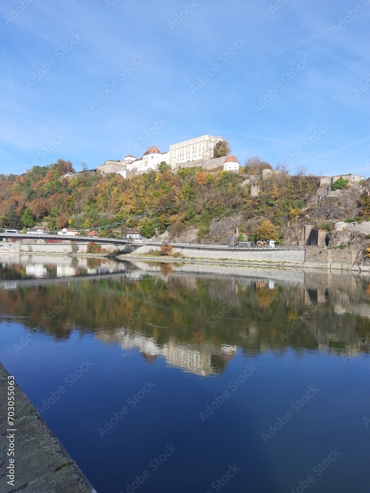 Germany Passau bishop fortress along Rhine river and Danube river
