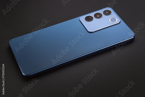 A modern smartphone lies on the surface A template for infographics or presentation user interface