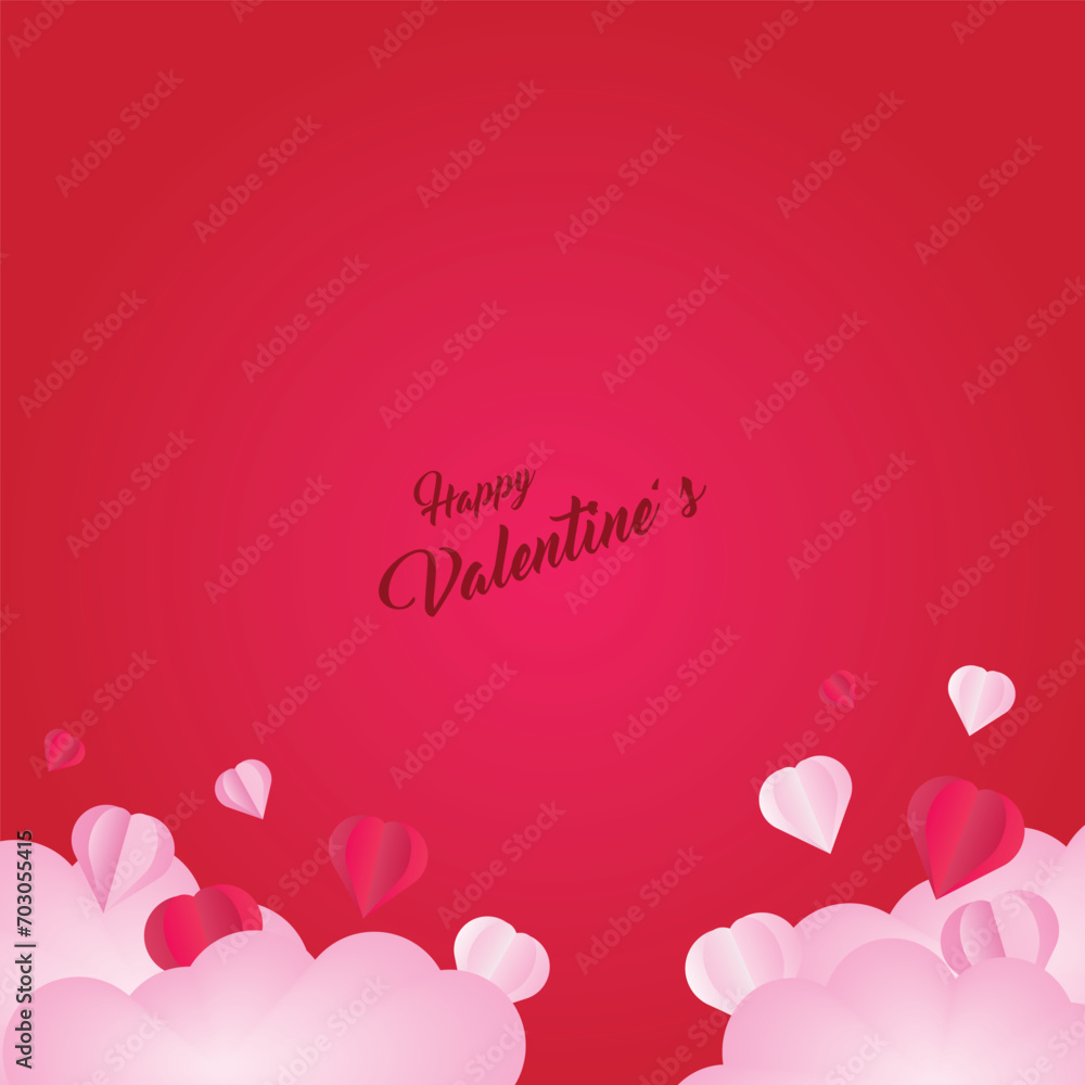 Background design with paper cut clouds. Place for text. Happy Valentine's Day 