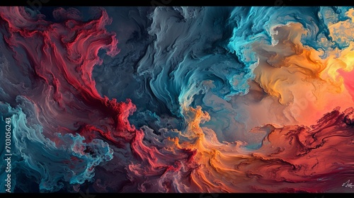 A painting on a black background showcases intricate flowing paint, the canvas filled with highly detailed digital art.