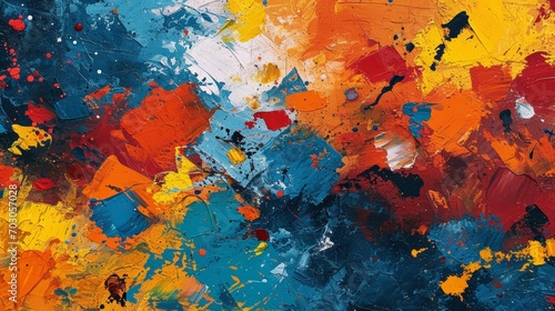 A painting showcases many colors, the vibrant strokes and abstract style creating a beautiful piece of art.