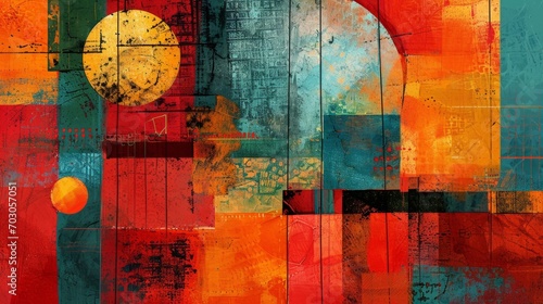 A painting displays a clock on top of it, in warm colors with abstracted painterly techniques.