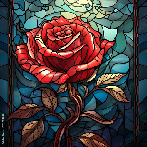 rose on the stained glass window