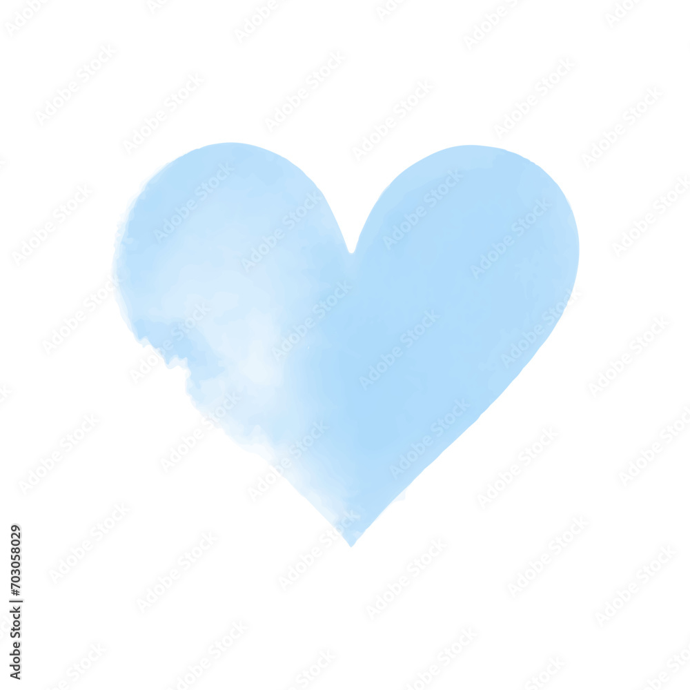 Vector watercolor blue heart shape art hand-painted isolated
