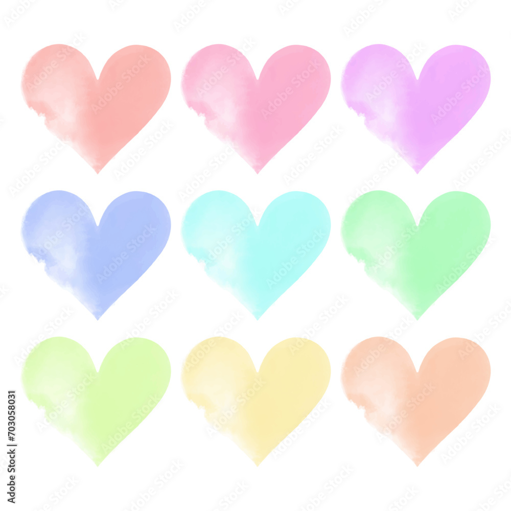Vector watercolor colorful heart shape art hand-painted isolated