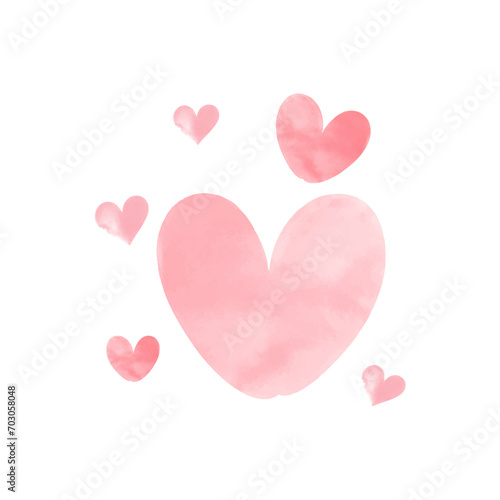 Vector watercolor illustration set of pink heart elements