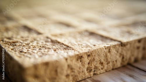 Detailed shot of a panel of hempcrete, a sustainable concrete alternative made from hemp fibers. photo