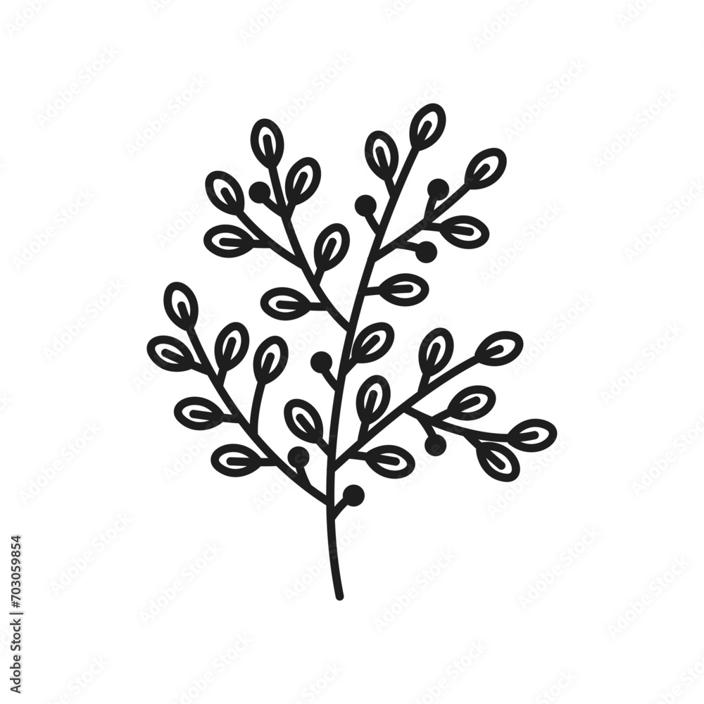 Vector botanical leaf doodle wildflower line art Vector botanical leaf doodle wildflower line art