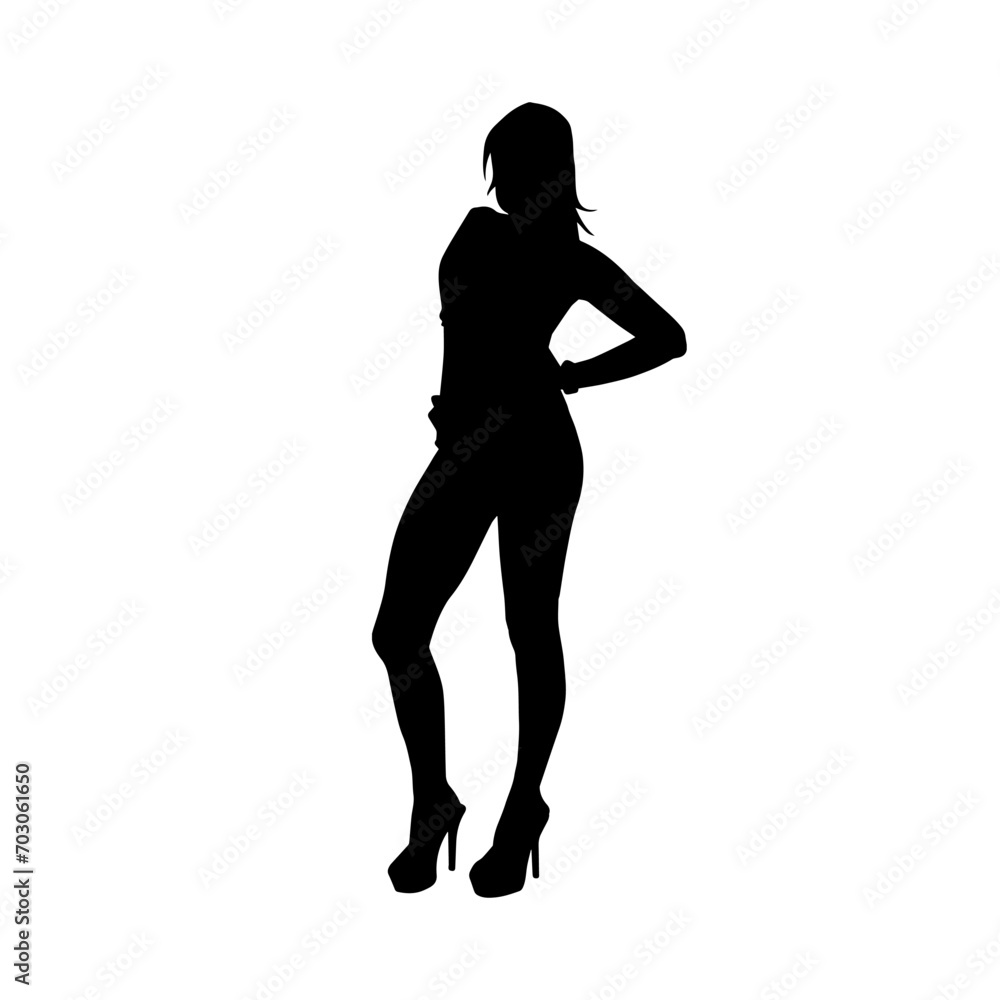 Silhouette of a young slim female model in tight outfit. Silhouette of a slim woman in feminine pose.
Silhouette of a young slim female model in tight outfit. Silhouette of a slim woman in feminine pose.