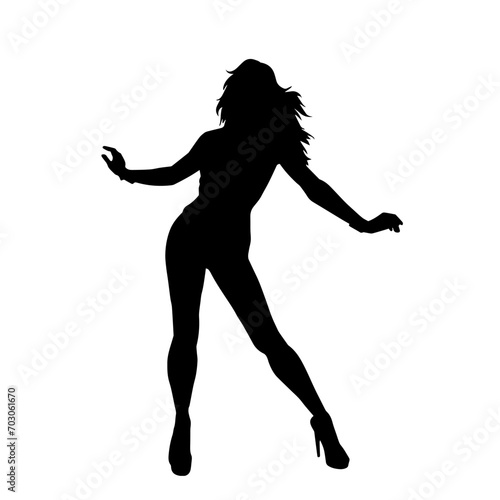 Silhouette of a slim female in dance pose. Silhouette of a woman dancing.