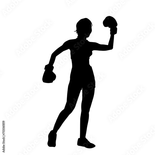 Silhouette of woman boxing athlete in action pose. Silhouette of a female wearing boxing gloves for boxing sport.