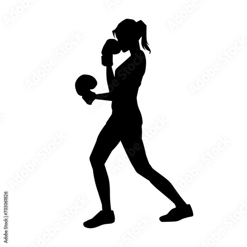 Silhouette of woman boxing athlete in action pose. Silhouette of a female wearing boxing gloves for boxing sport.