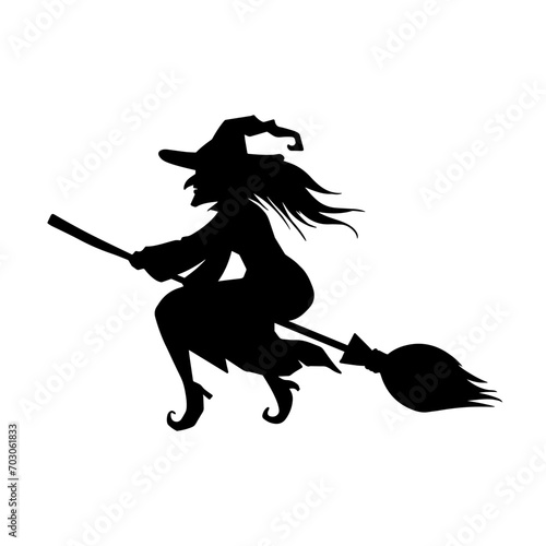 Silhouette of a female witch  ride broom
