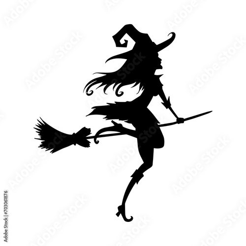 Silhouette of a female witch  ride broom