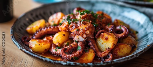 Galician-style octopus with potatoes photo