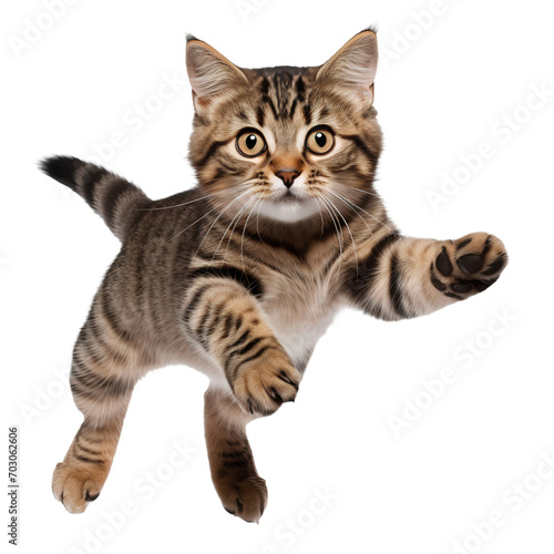 Cute british cat jumping isolated on white background