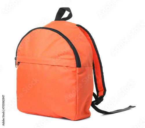 One stylish orange backpack isolated on white