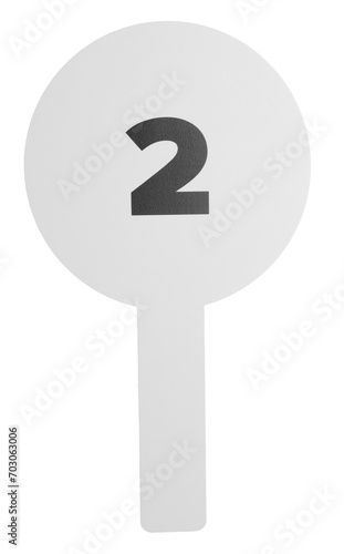 Auction paddle with number 2 isolated on white